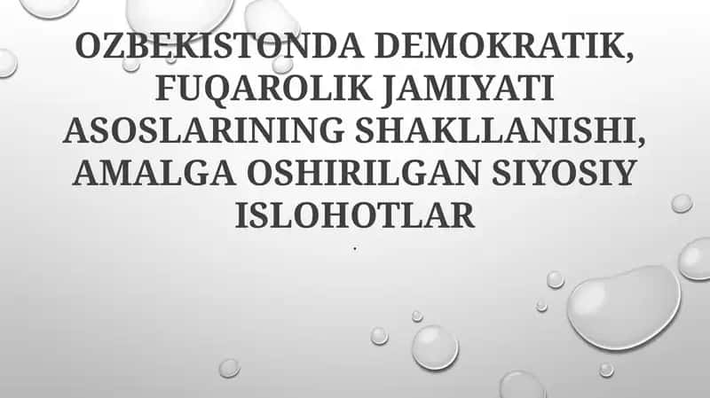 O'zbekistonda Demokratik, Fuqarolik Jamiyati Asoslarining Shakllanishi 1