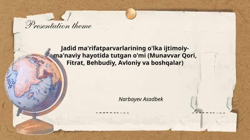 Jadid ma'rifatparvarlarining o'lka ta'lim tizimini isloh qilishdagi roli (Munavvar Qori, Behbudiy, Avloniy) 1