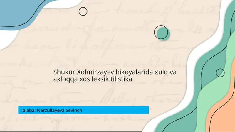 Shukur Xolmirzayev hikoyalari 1
