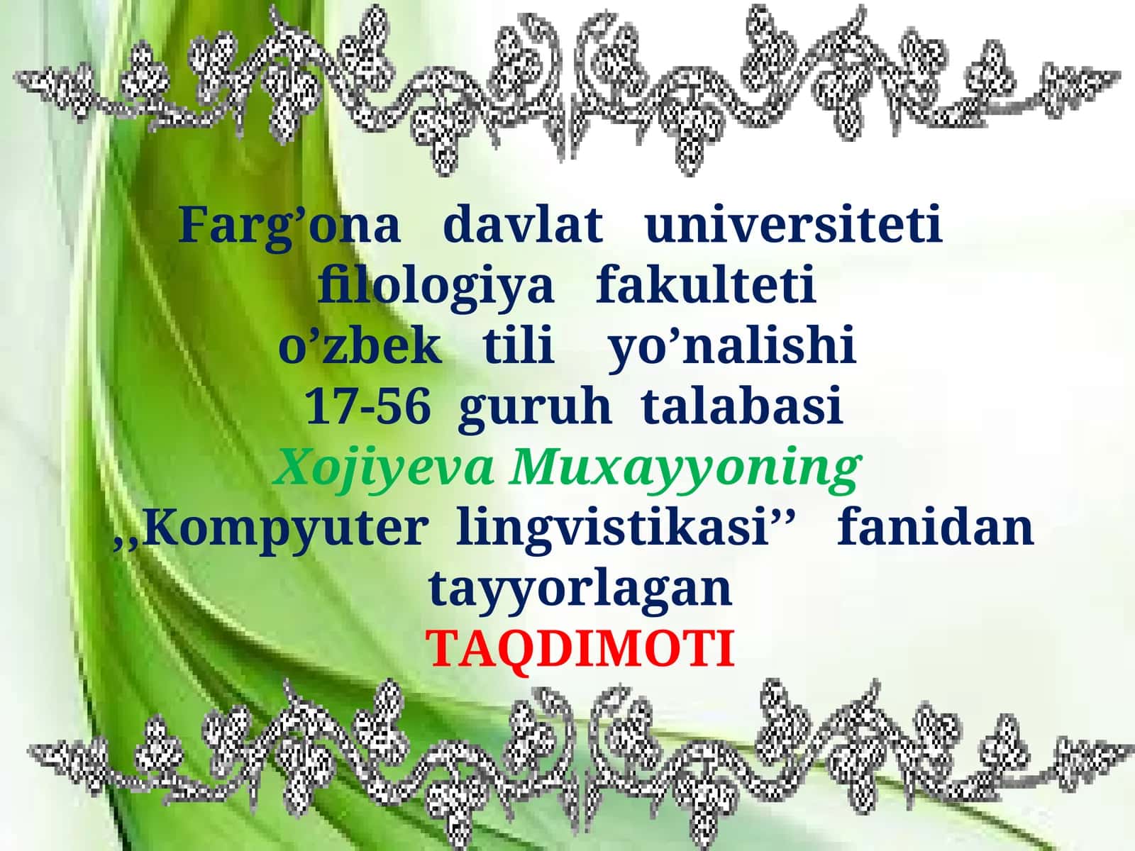 Kompyuter lingvistikasi metodlari,resurslari,yo’nalishlari 1