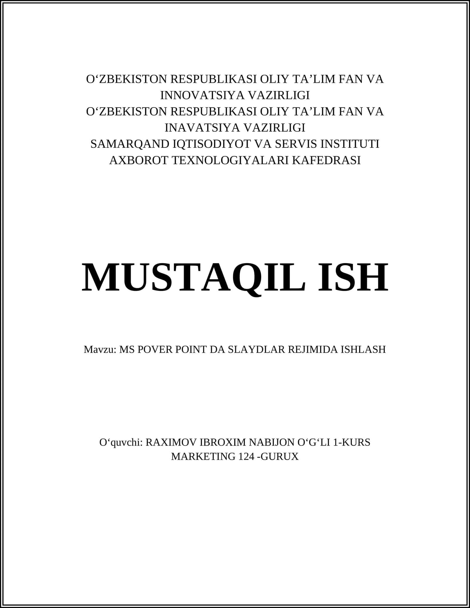 MS POVER POINT DA SLAYDLAR REJIMIDA ISHLASH 1
