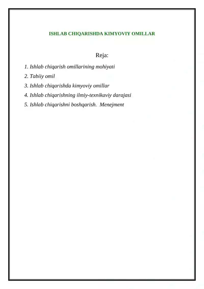 Ishlab chiqarishda kimyoviy omillar