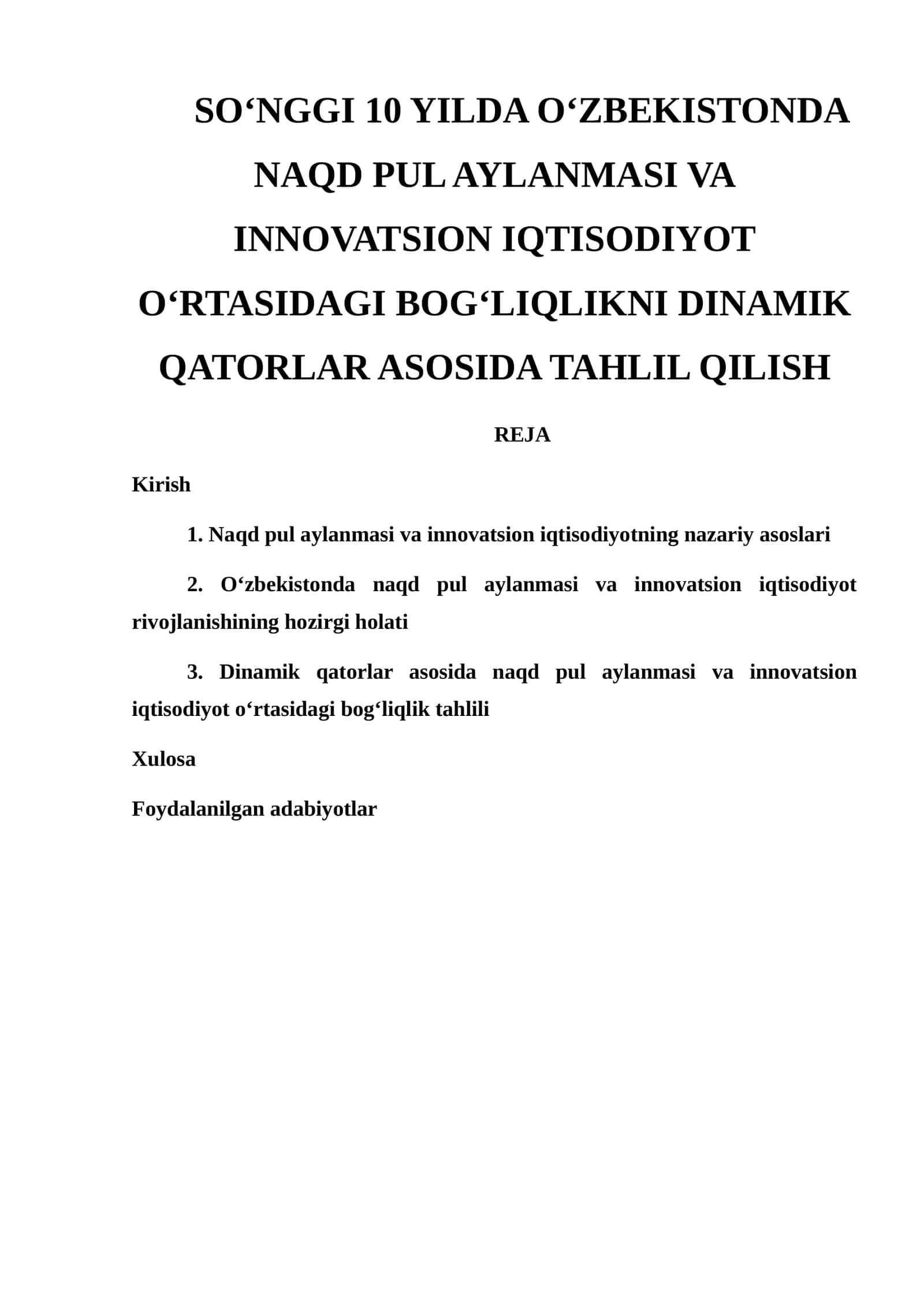 Naqd pul aylanmasi va innovatsion iqtisodiyotning bosqichlari 1