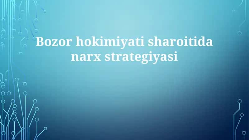 Narx strategiyasini boshqarish va optimallashtirish 1