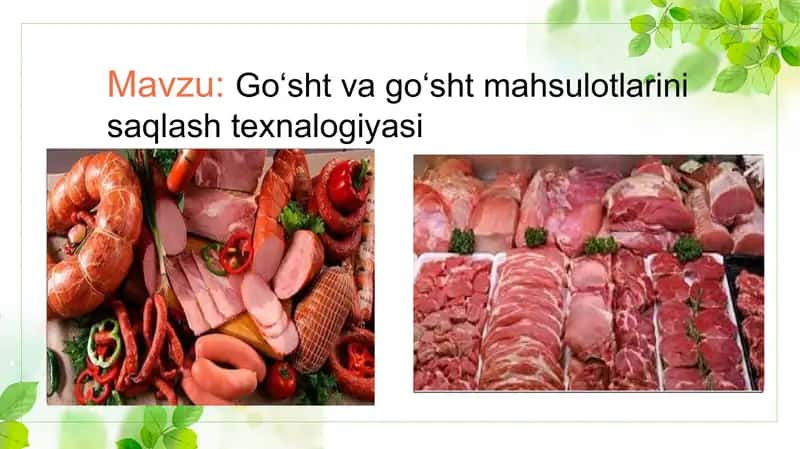 Goʻsht va goʻsht mahsulotlarini saqlash texnalogiyasi 1