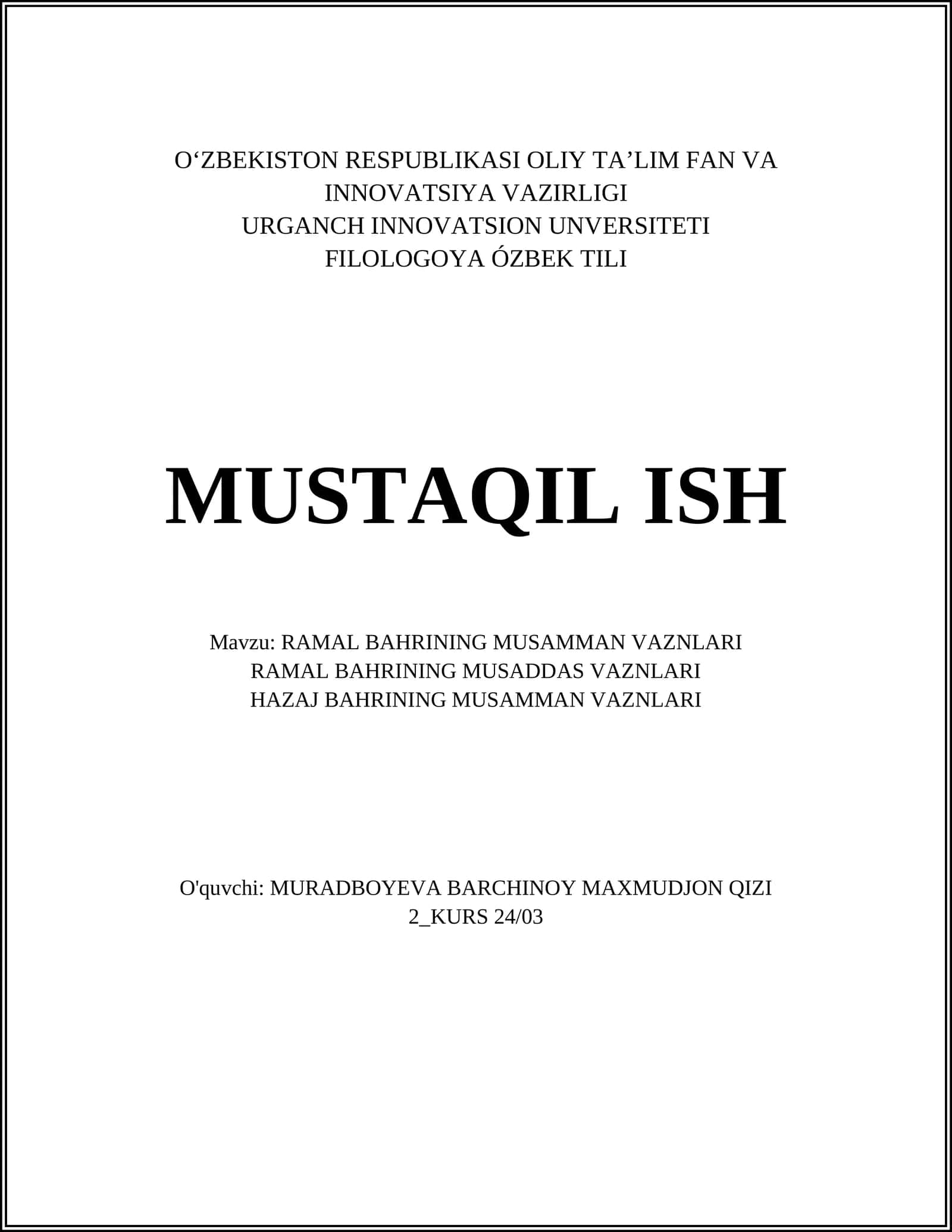 RAMAL BAHRINING MUSAMMAN VAZNLARI 1