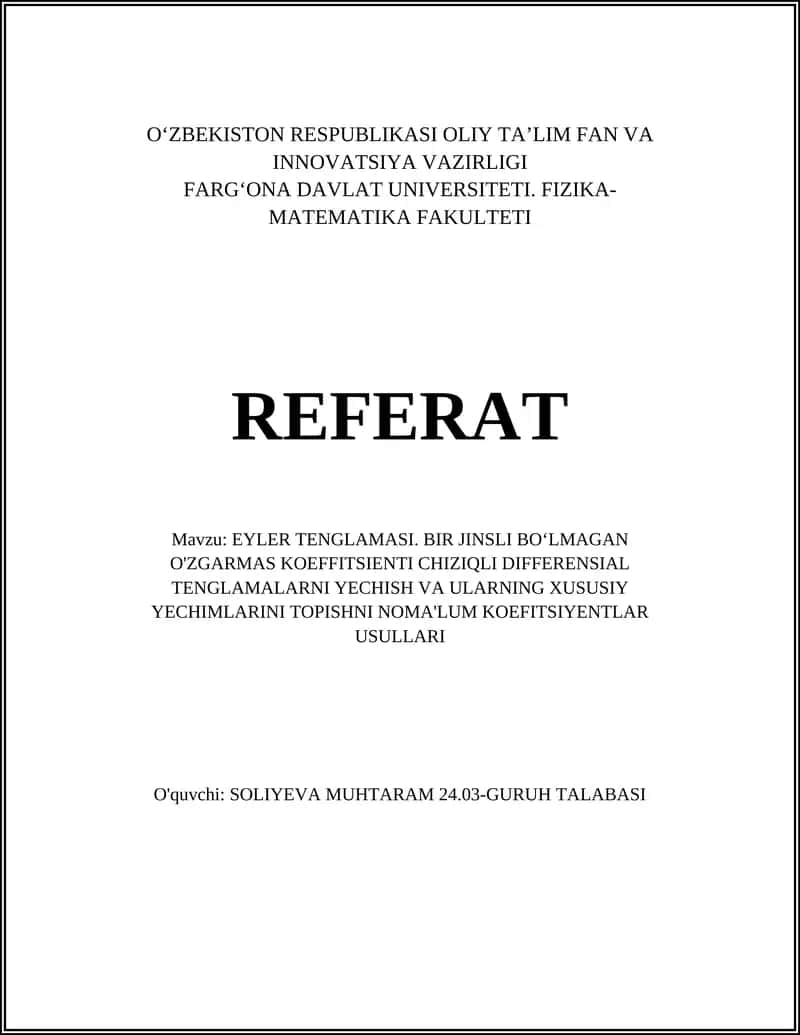 Eyler Tenglamasi 1