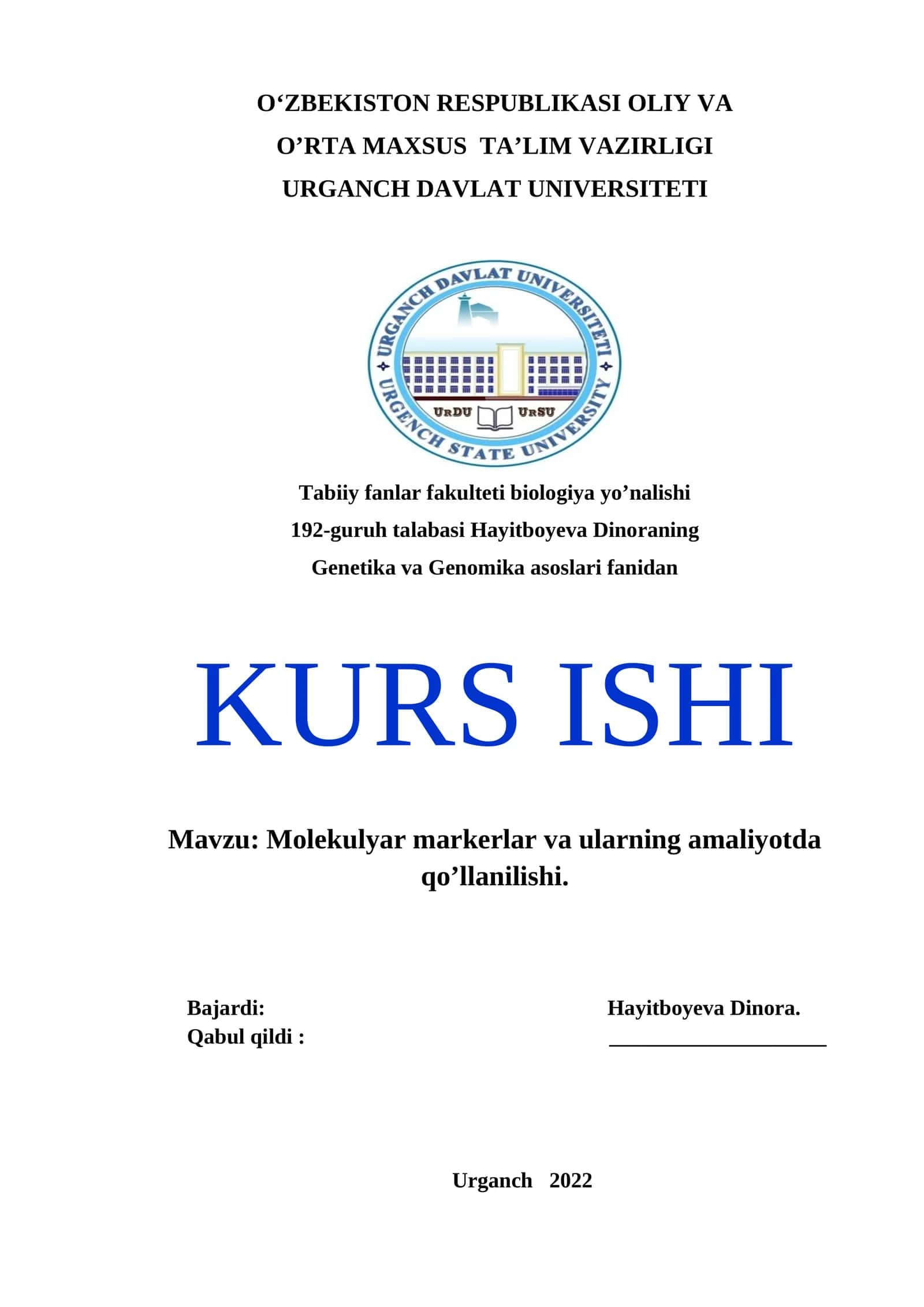 Molekulyar markerlar va ularning amaliyotda qo'llanilishi 1