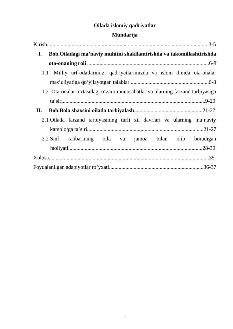 Oilada islomiy qadriyatlar 1