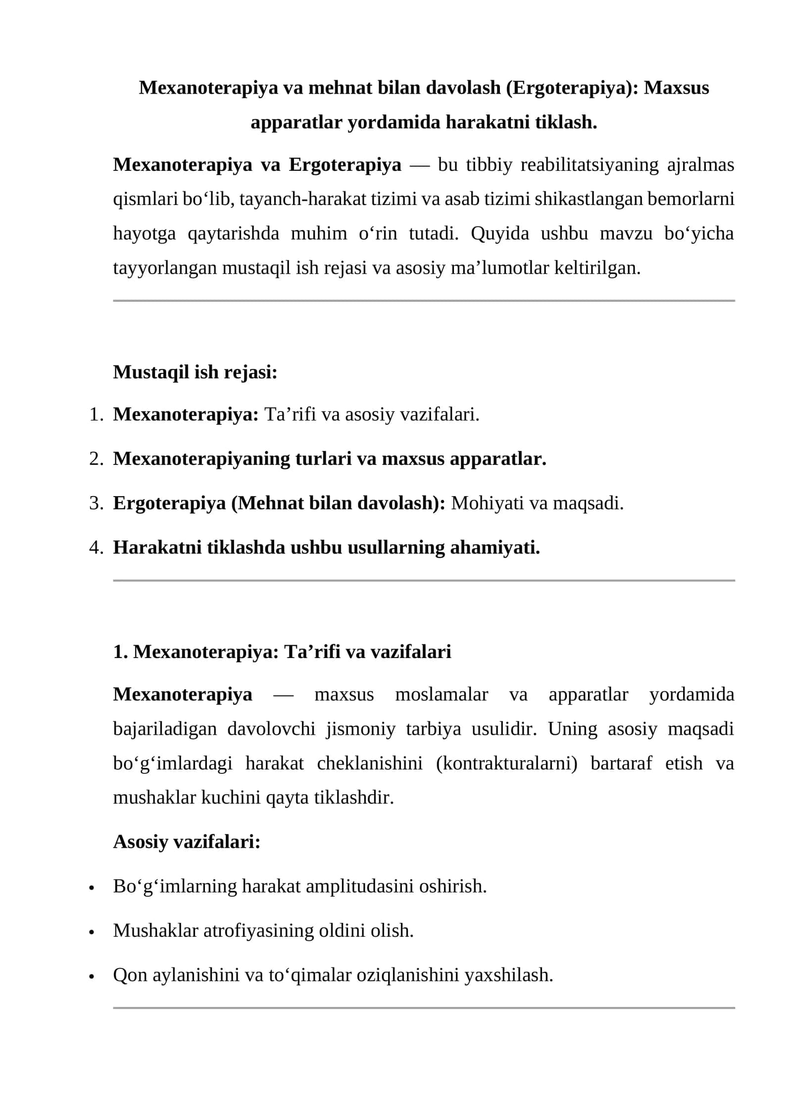 Mexanoterapiya va mehnat bilan davolash (Ergoterapiya) 1