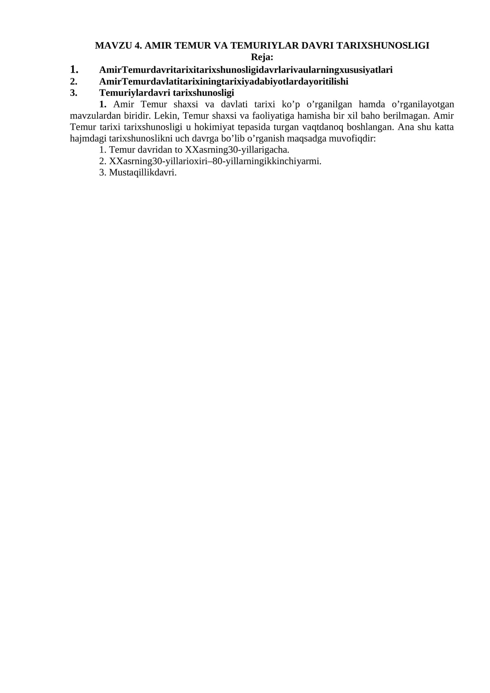 AMIR TEMUR VA TEMURIYLAR DAVRI TARIXSHUNOSLIGI 1