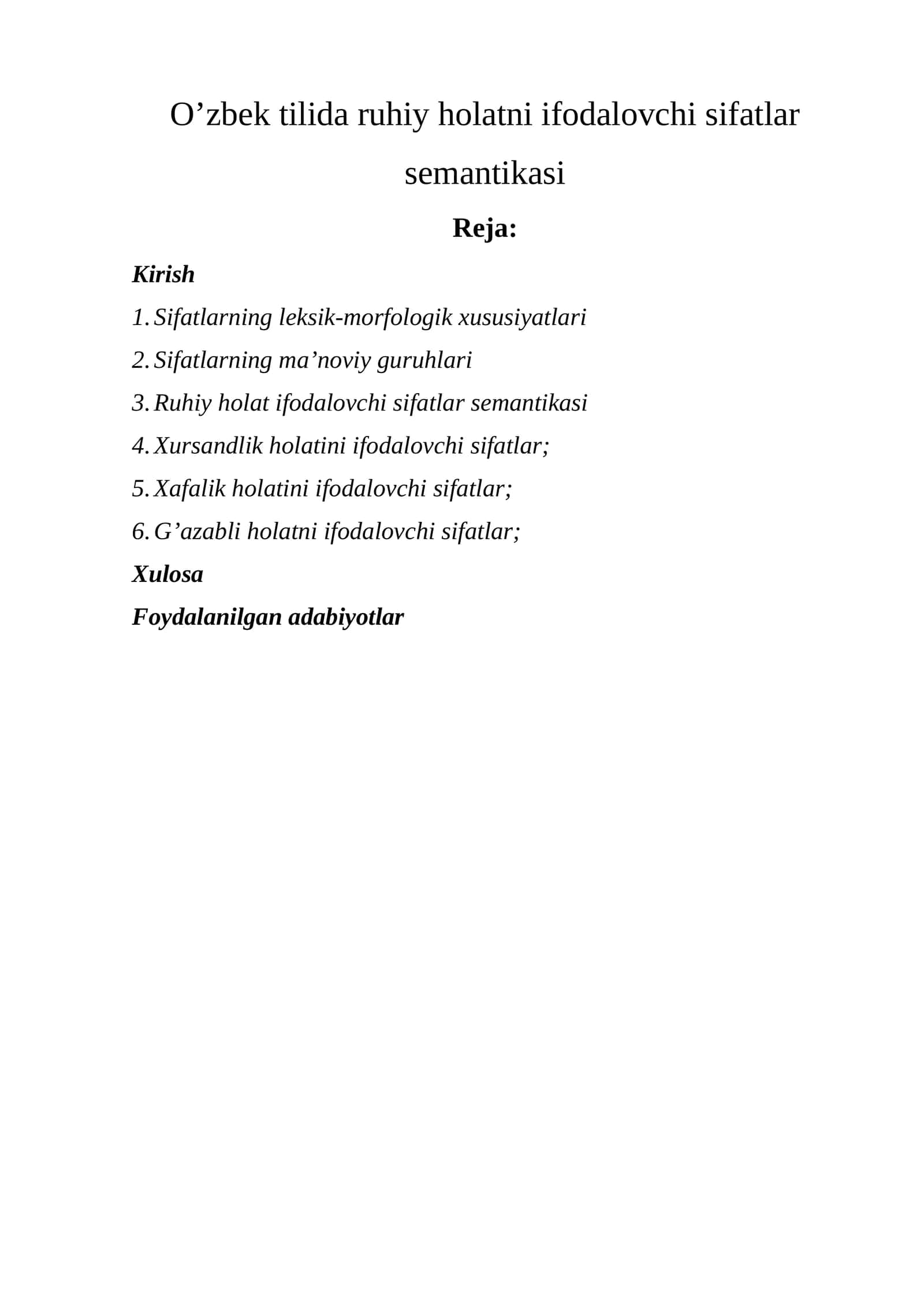 O’zbek tilida ruhiy holatni ifodalovchi sifatlar semantikasi 1