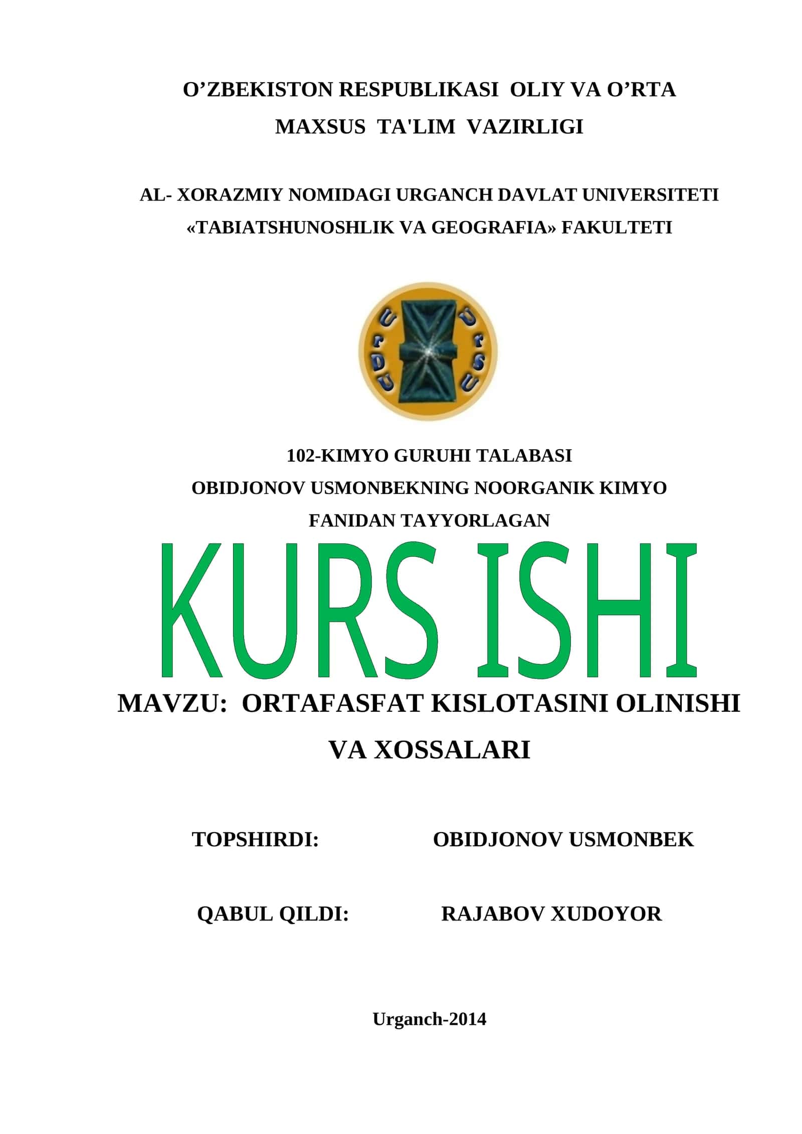 ORTOFOSFAT KISLOTASINI OLINISHI VA XOSSALARI 1
