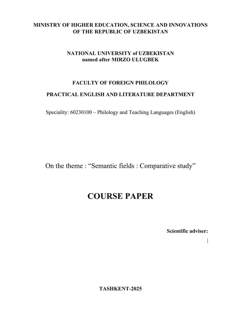 Semantic fields  Comparative study 1