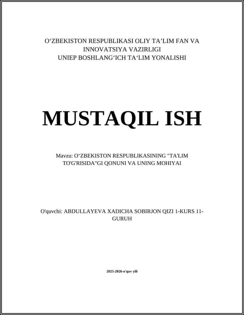 O‘ZBEKISTON RESPUBLIKASI OLIY TA’LIM FAN VA INNOVATSIYA VAZIRLIGI - Ta'lim To'g'risida Qonuni 1