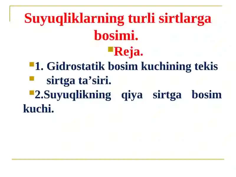 Suyuqliklarning turli sirtlarga bosimi