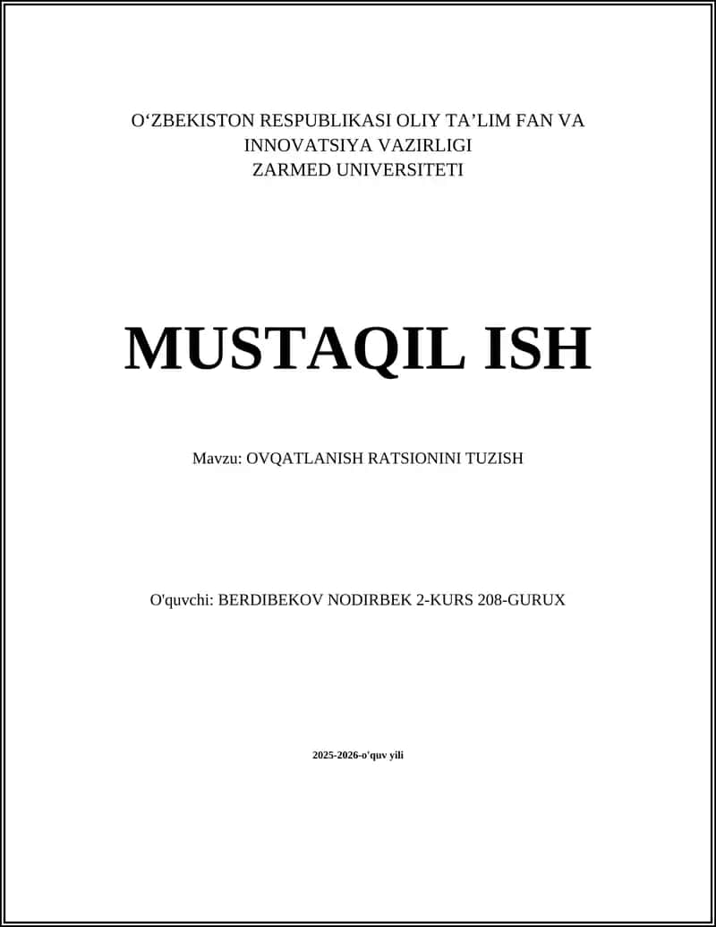 OVQATLANISH RATSIONINI TUZISH 1