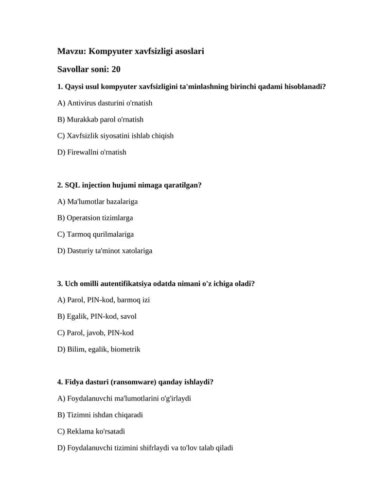 Kompyuter xavfsizligi asoslari 1