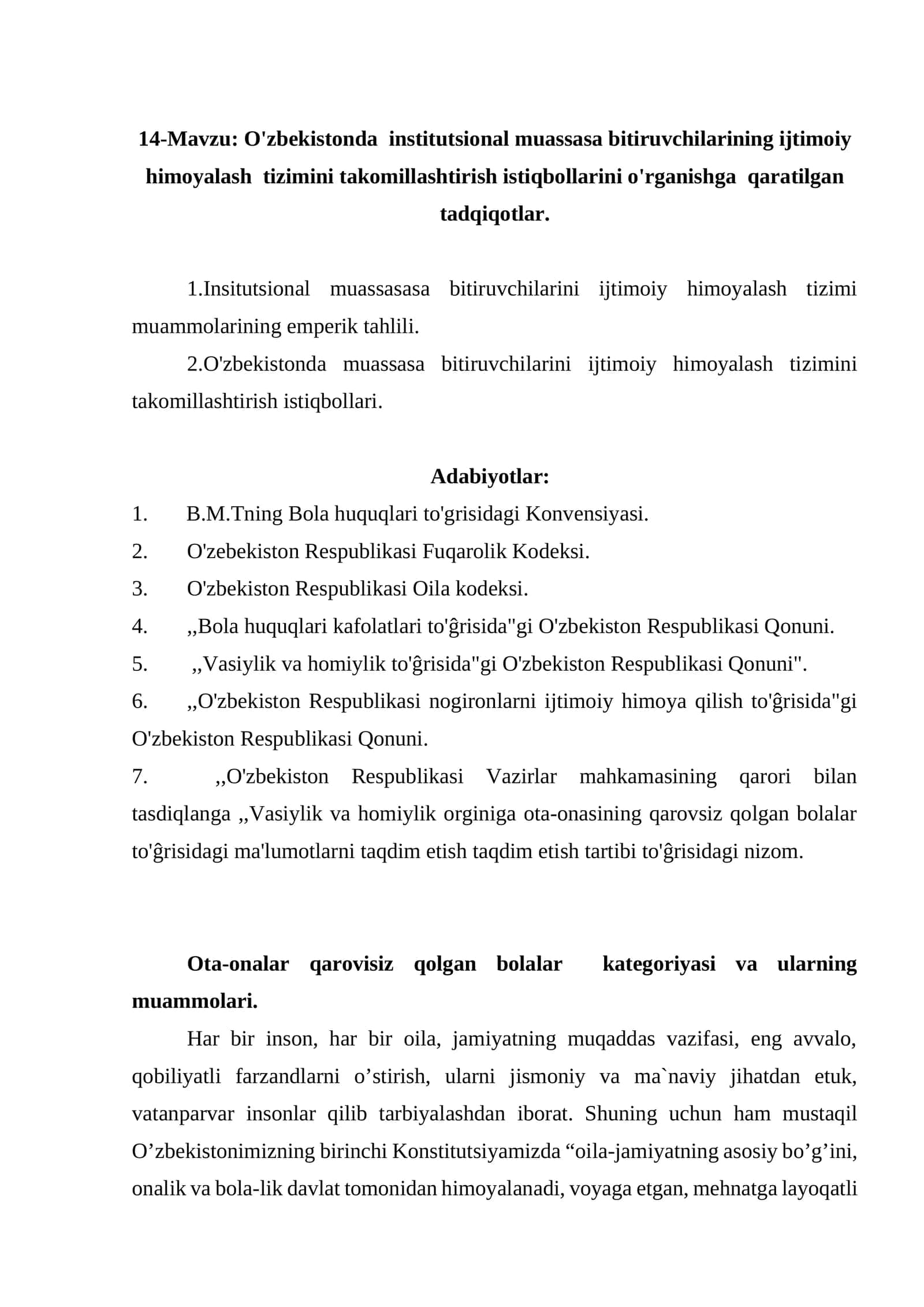 O'zbekistonda institutsional muassasa bitiruvchilarining ijtimoiy himoyalash tizimi 1