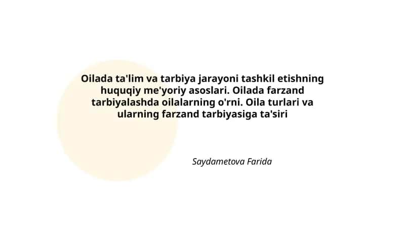 Oilada ta'lim va tarbiya jarayoni tashkil etishning huquqiy me'yoriy asoslari 1
