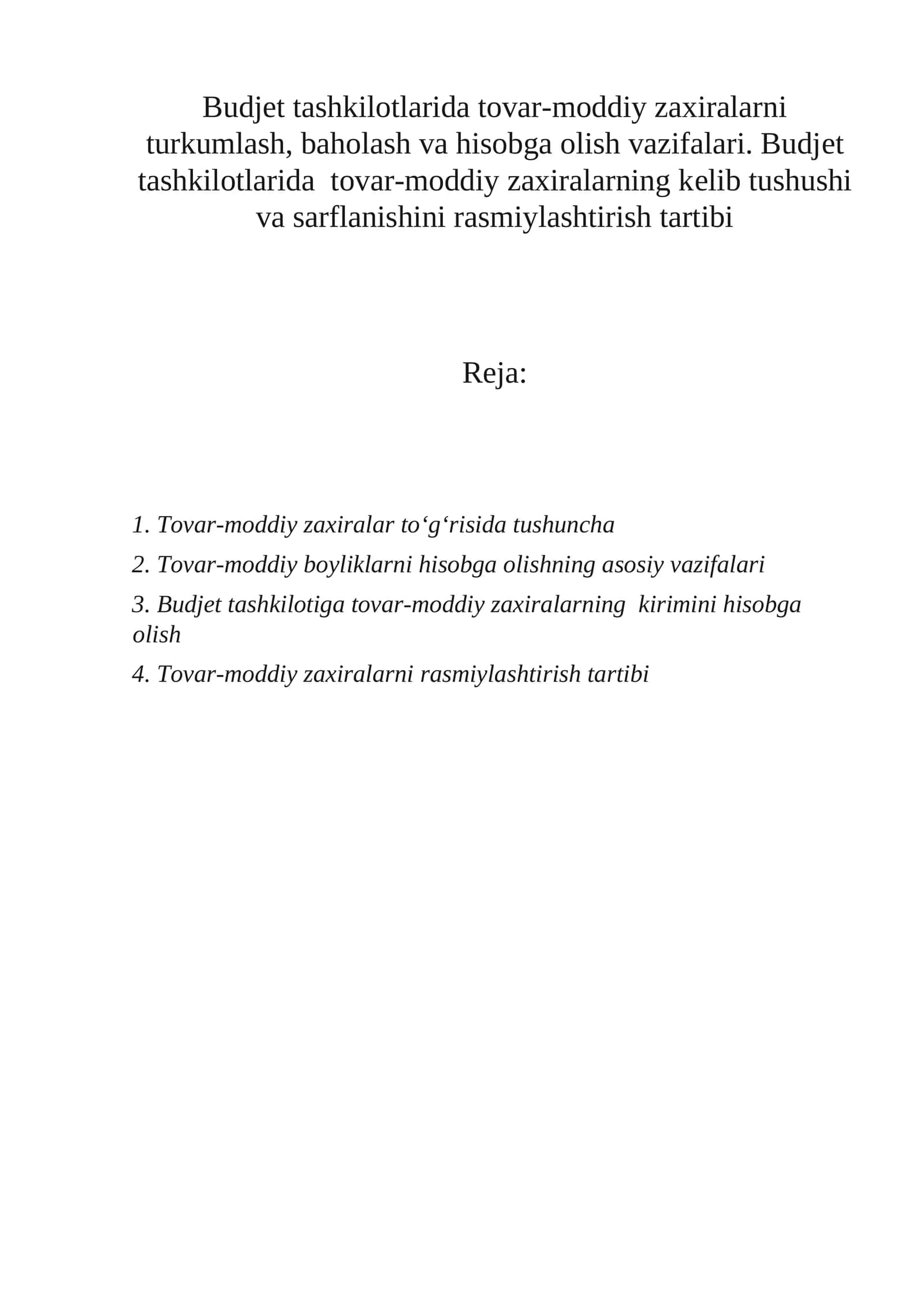 Tovar-moddiy zaxiralar to‘g‘risida tushuncha 1