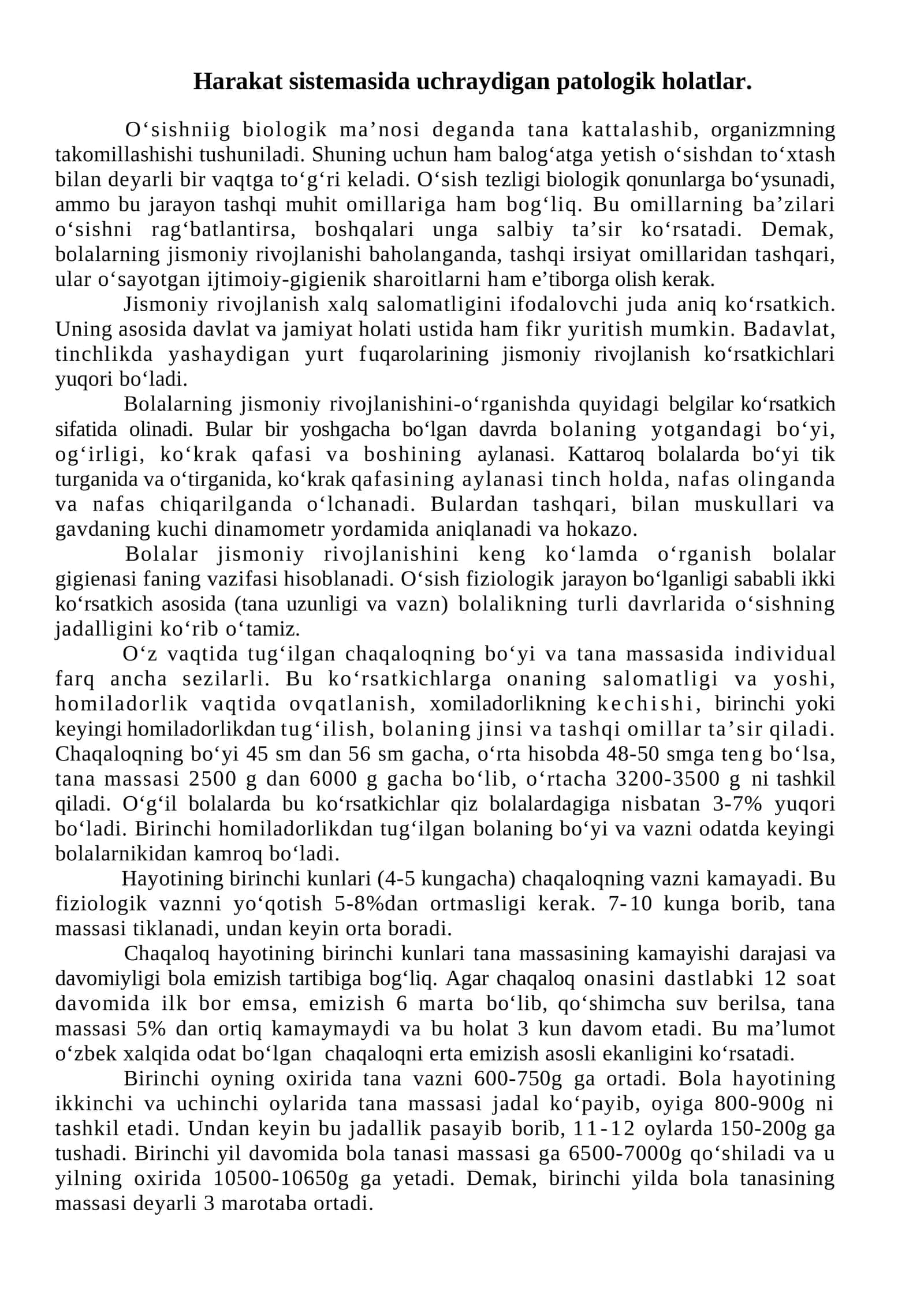 Harakat sistemasida uchraydigan patologik holatlar 1