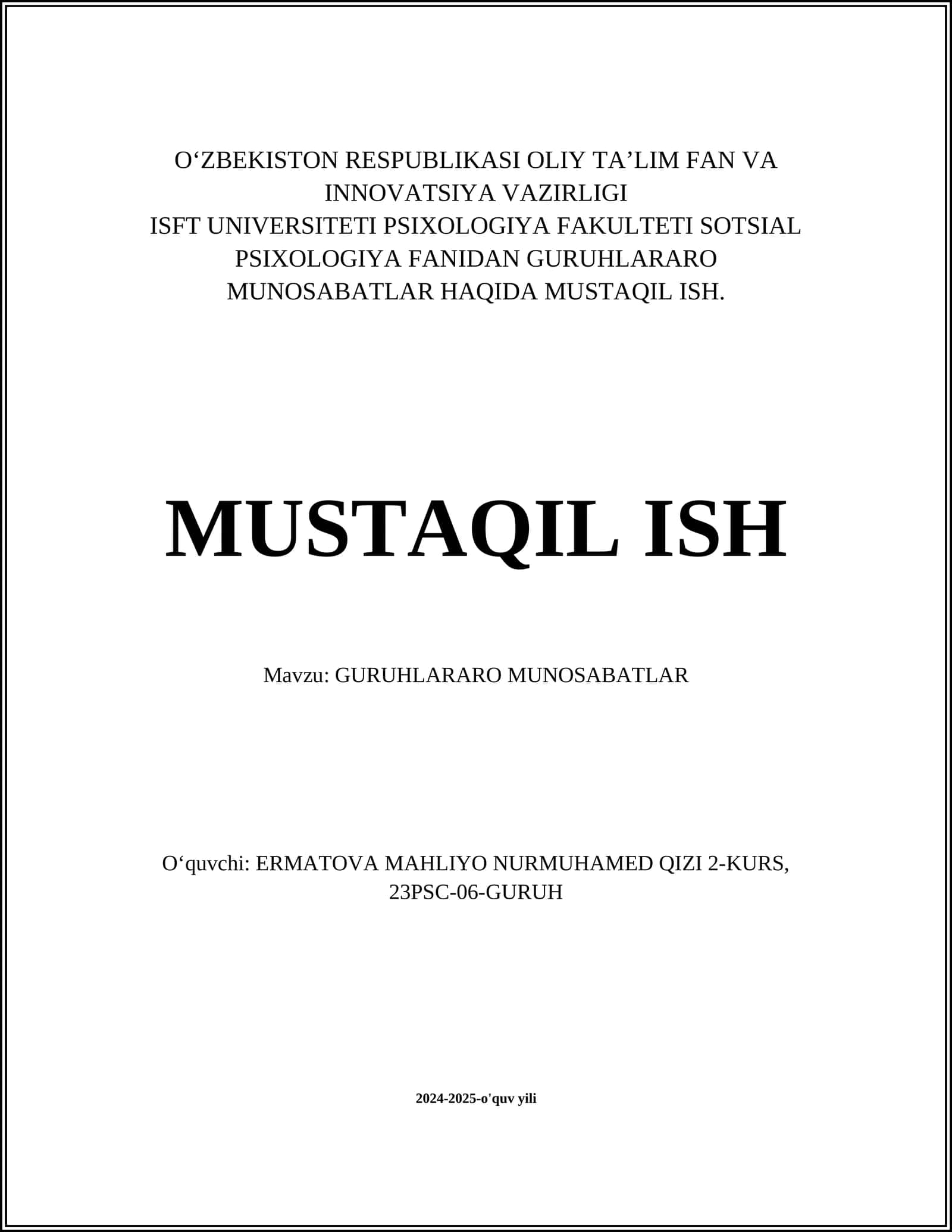 GURUHLARARO MUNOSABATLAR 1