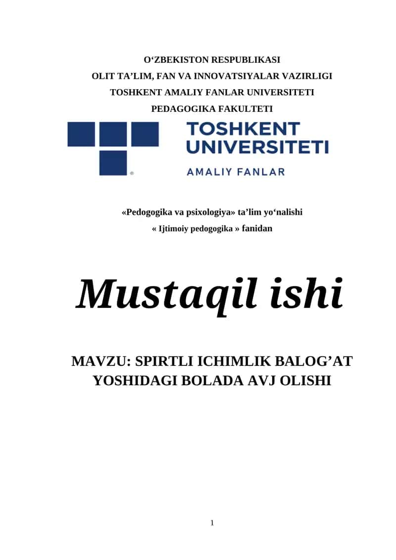 SPIRTLI ICHIMLIK BALOG’AT YOSHIDAGI BOLADA AVJ OLISHI 1
