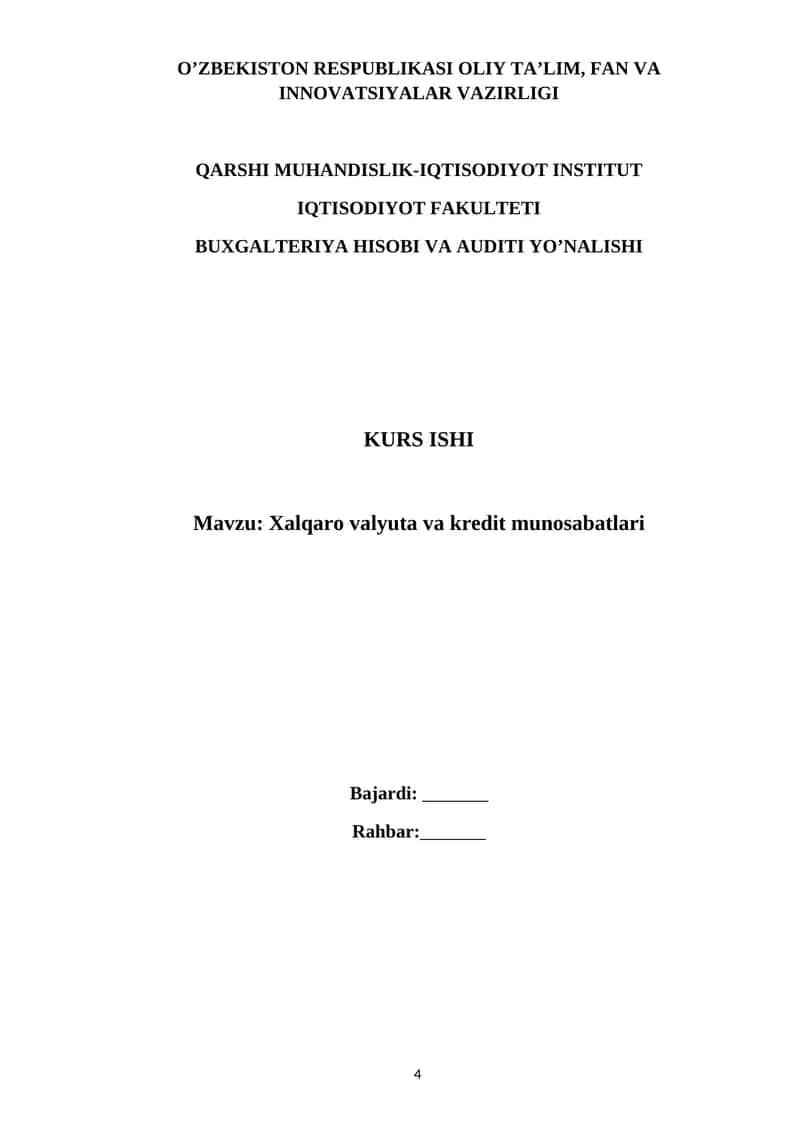 Xalqaro valyuta va kredit munosabatlari 1