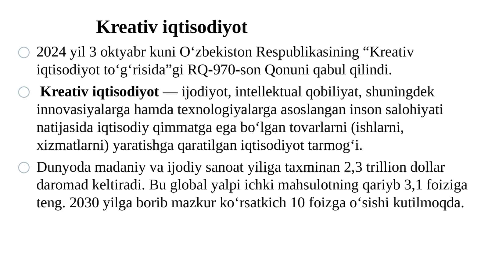 Kreativ iqtisodiyot toʻgʻrisida 1