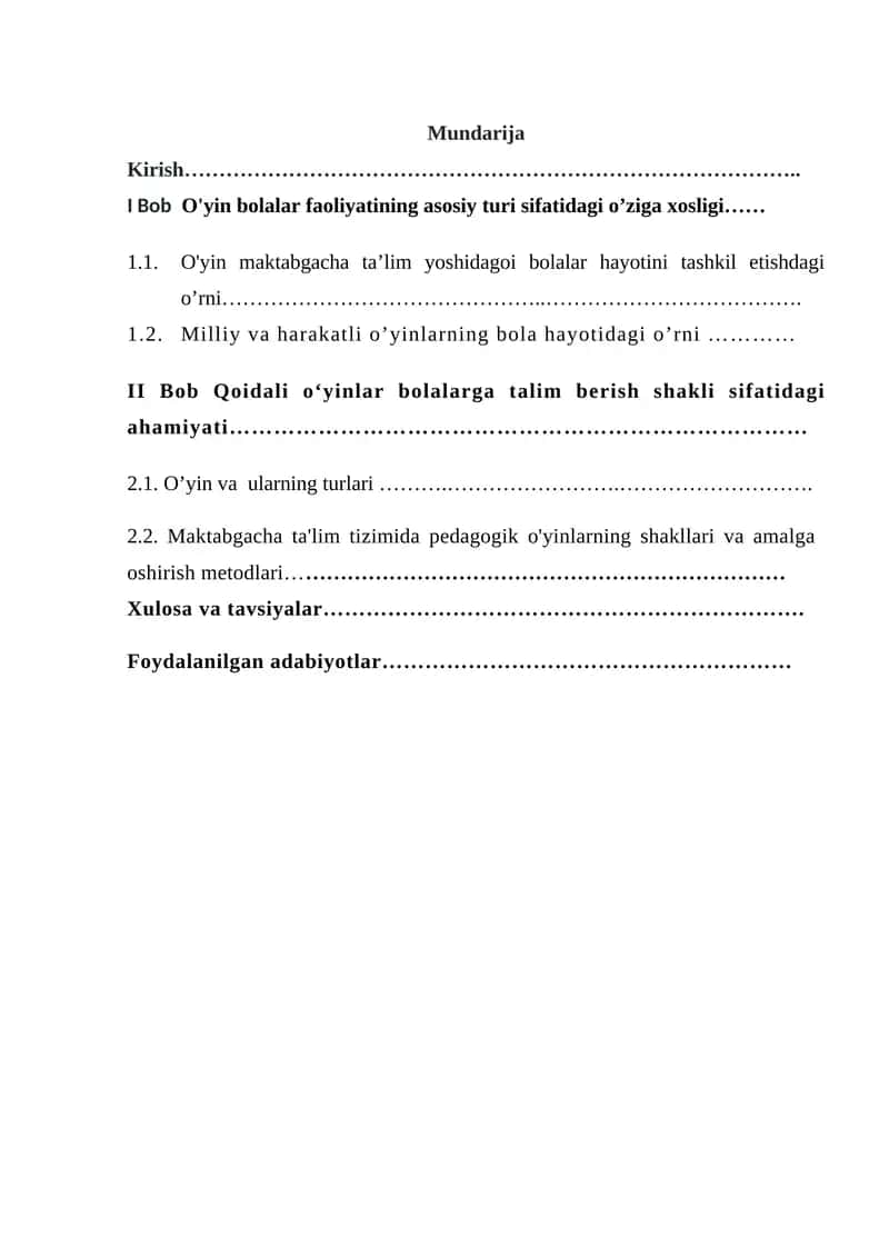 O`YIN VA O`YINLARNI TASHKIL ETISH METODIKASI 1