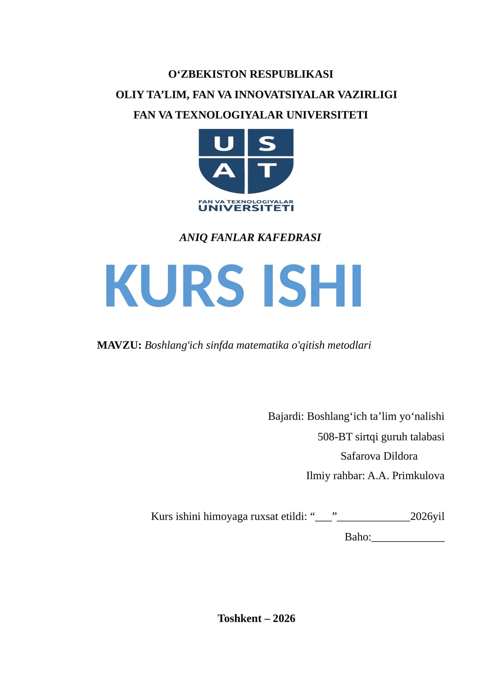 Boshlang'ich sinfda matematika o'qitish metodlari 1
