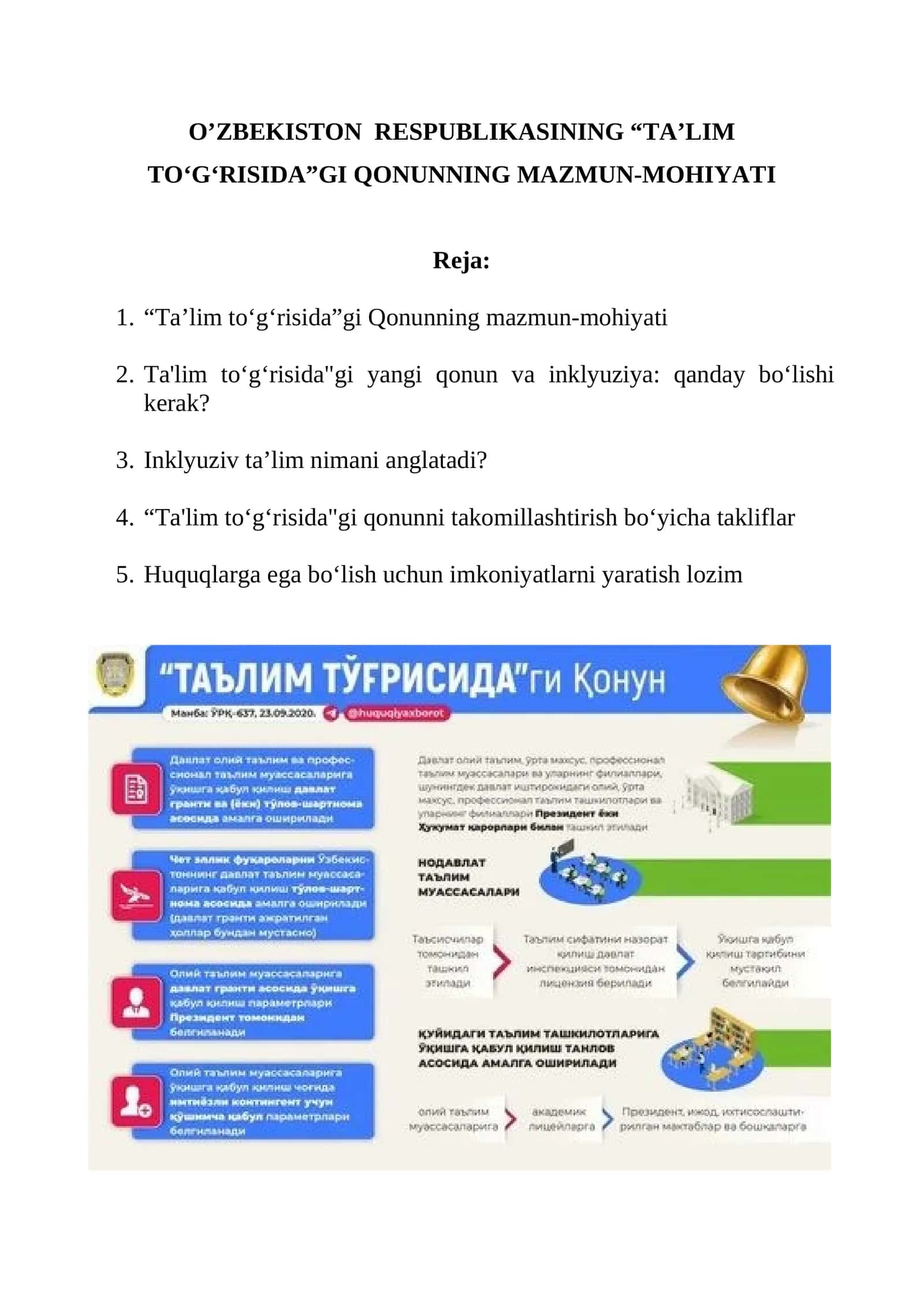 Ta’lim to‘g‘risida”gi Qonunning mazmun-mohiyati 1