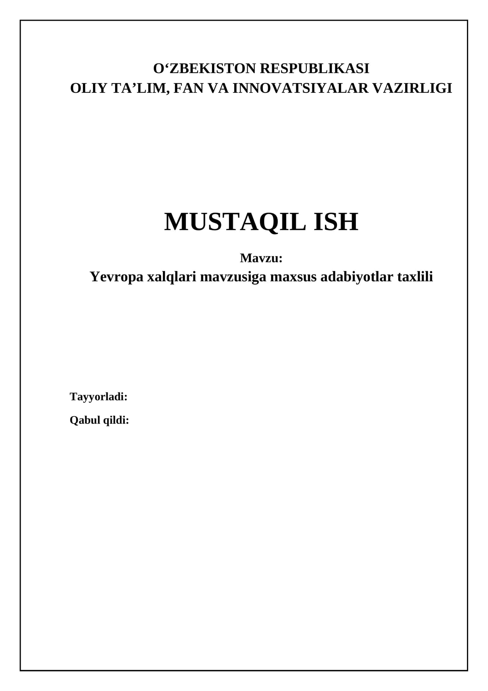 Yevropa xalqlari mavzusiga maxsus adabiyotlar taxlili 1