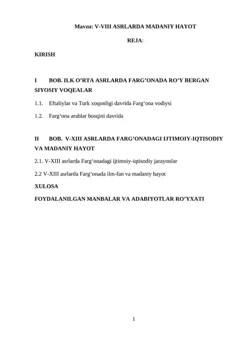 V-VIII ASRLARDA MADANIY HAYOT 1