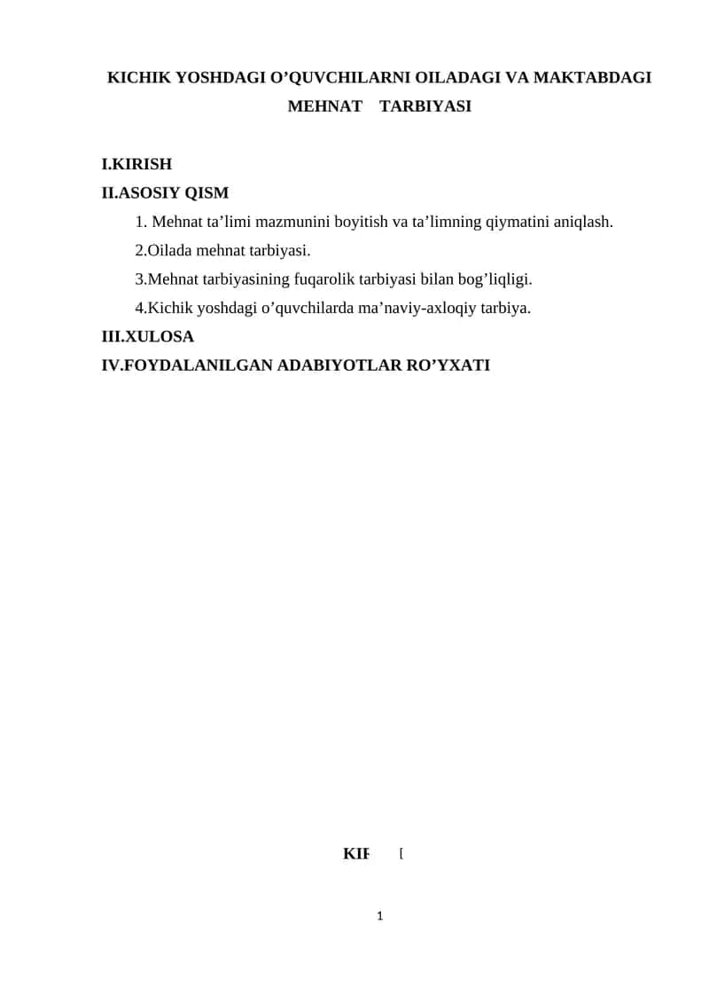 KICHIK YOSHDAGI O’QUVCHILARNI OILADAGI VA MAKTABDAGI MEHNAT TARBIYASI 1