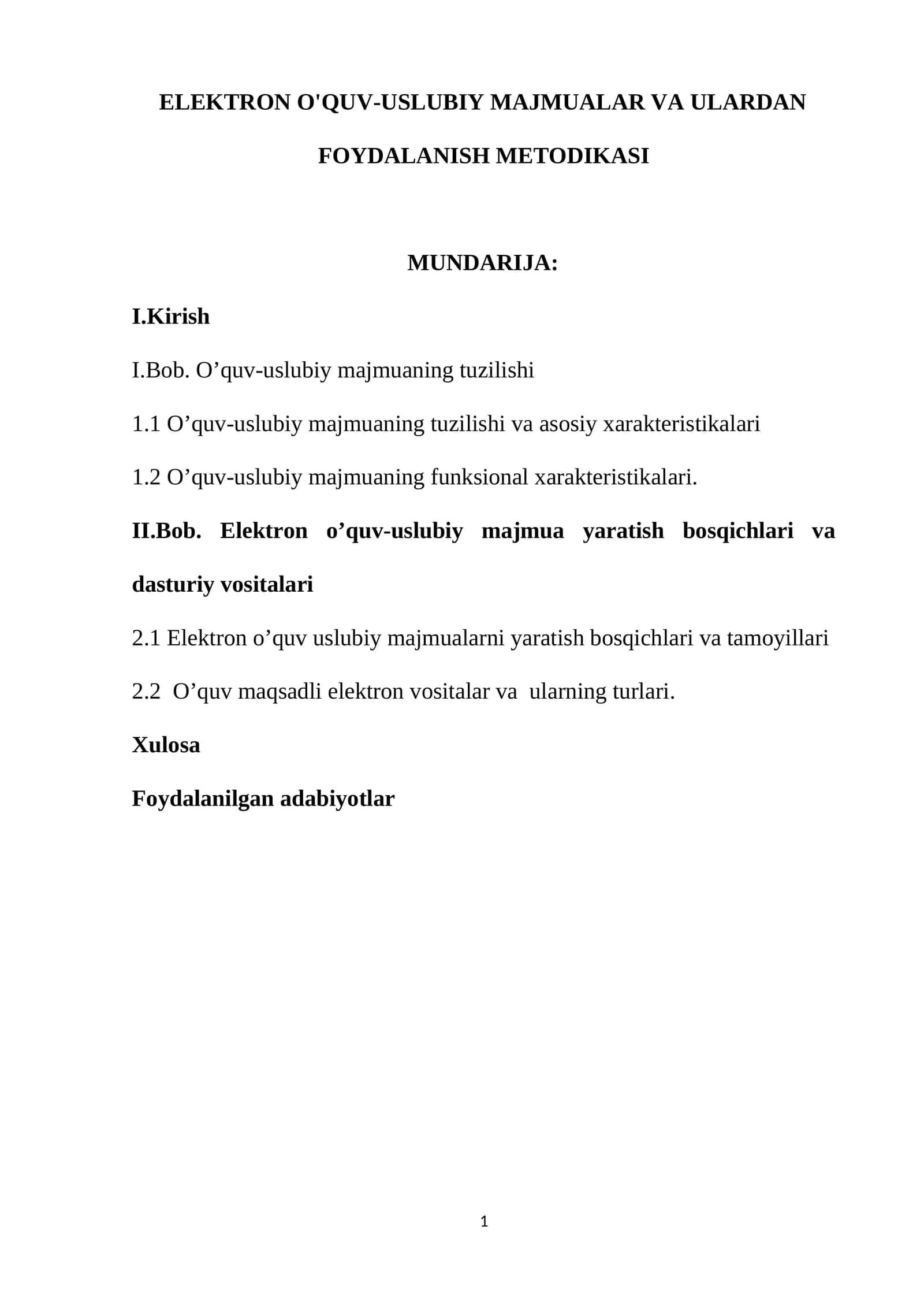ELEKTRON O'QUV-USLUBIY MAJMUALAR VA ULARDAN FOYDALANISH METODIKASI 1