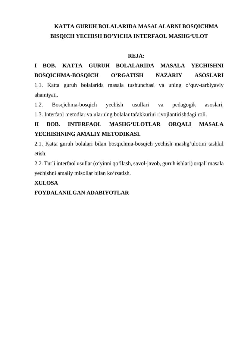 Masalalarni bosqichma bisqich yechish bo'yicha interfaol mashg'ulot 1