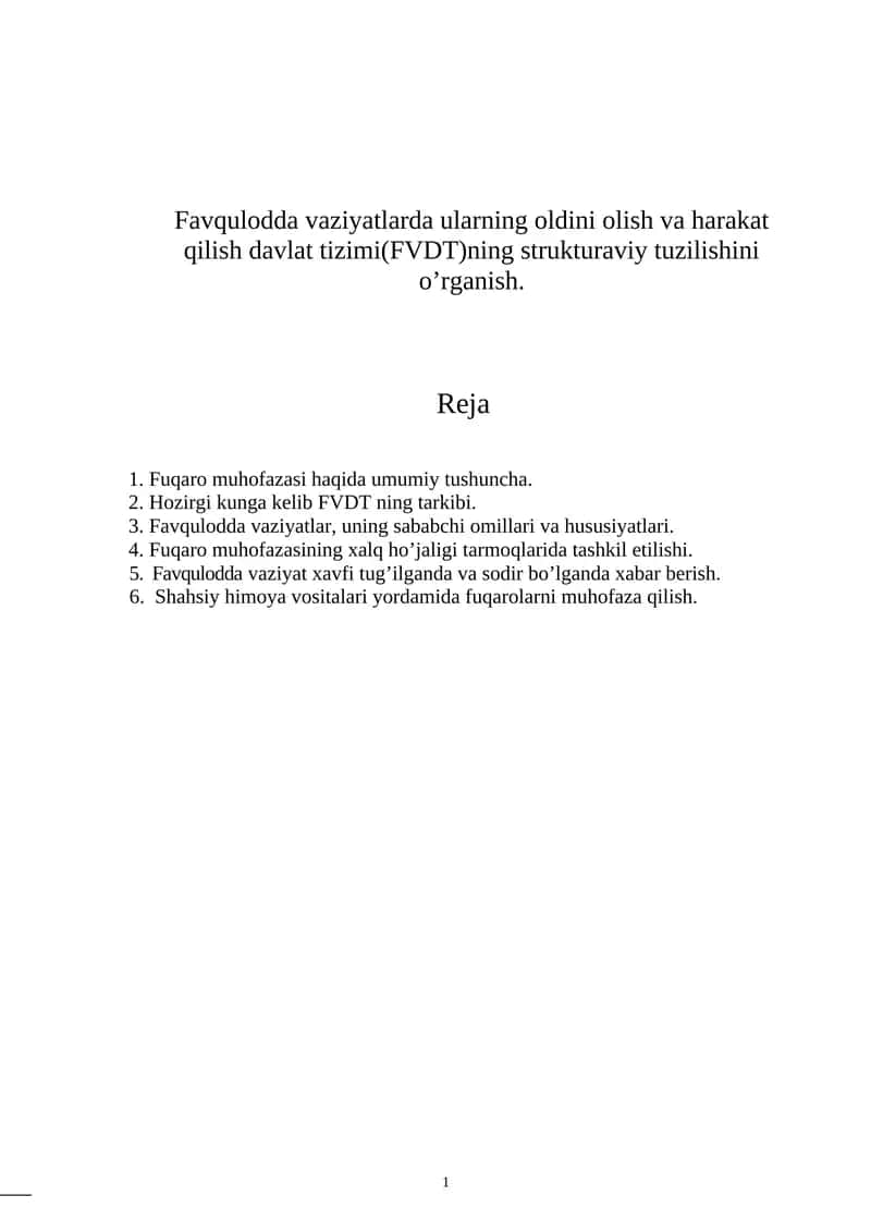Favqulodda Vaziyatlarda Fuqarolarni Muhofaza Qilish 1