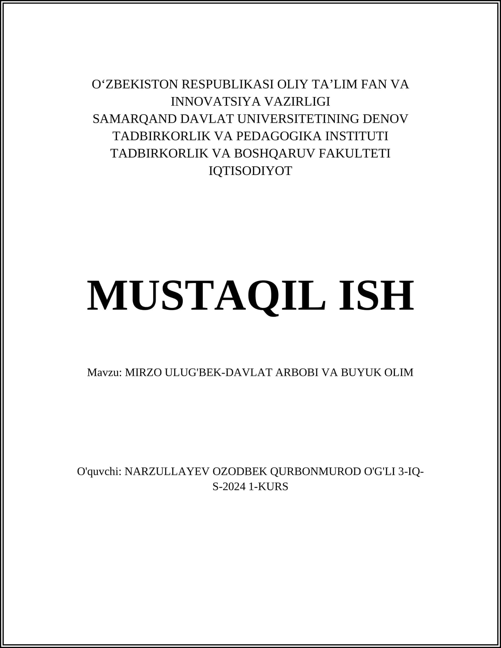 MIRZO ULUG'BEK-DAVLAT ARBOBI VA BUYUK OLIM 1