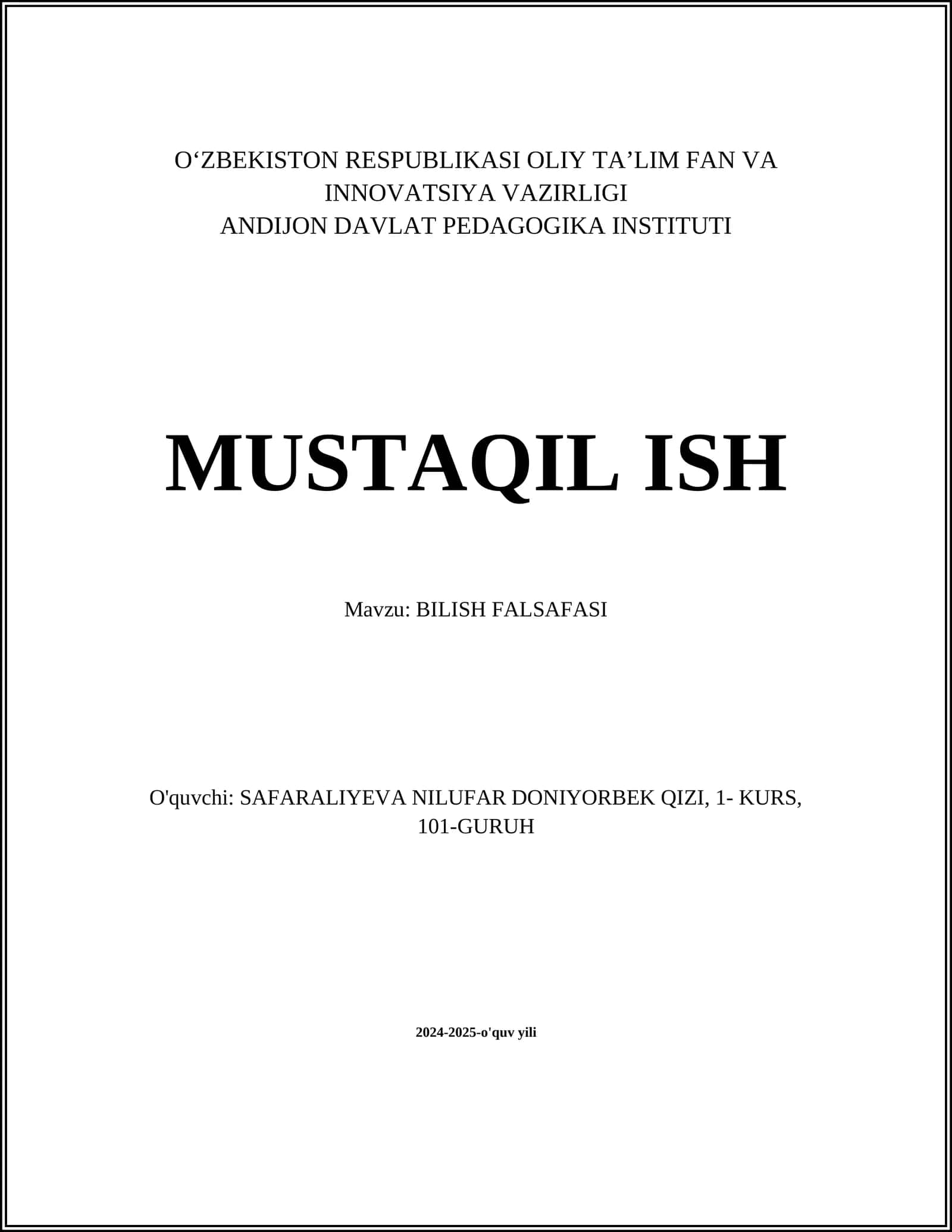 BILISH FALSAFASI 1