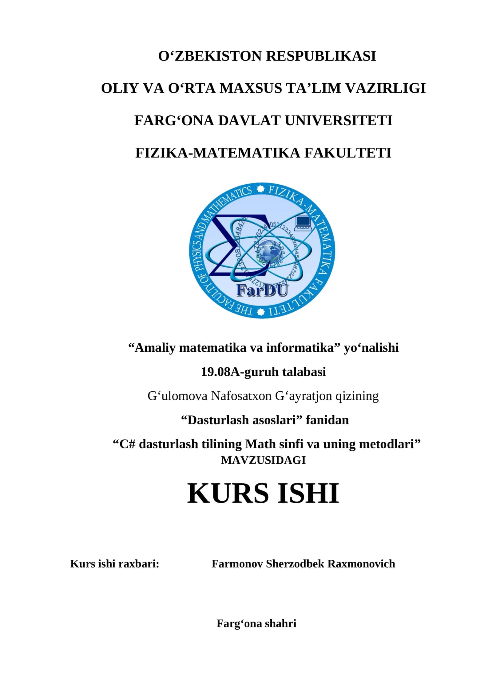 C# dasturlash tilining Math sinfi va uning metodlari 1