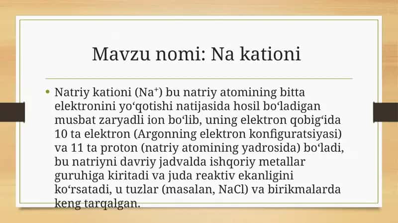Natriy Kationi 1