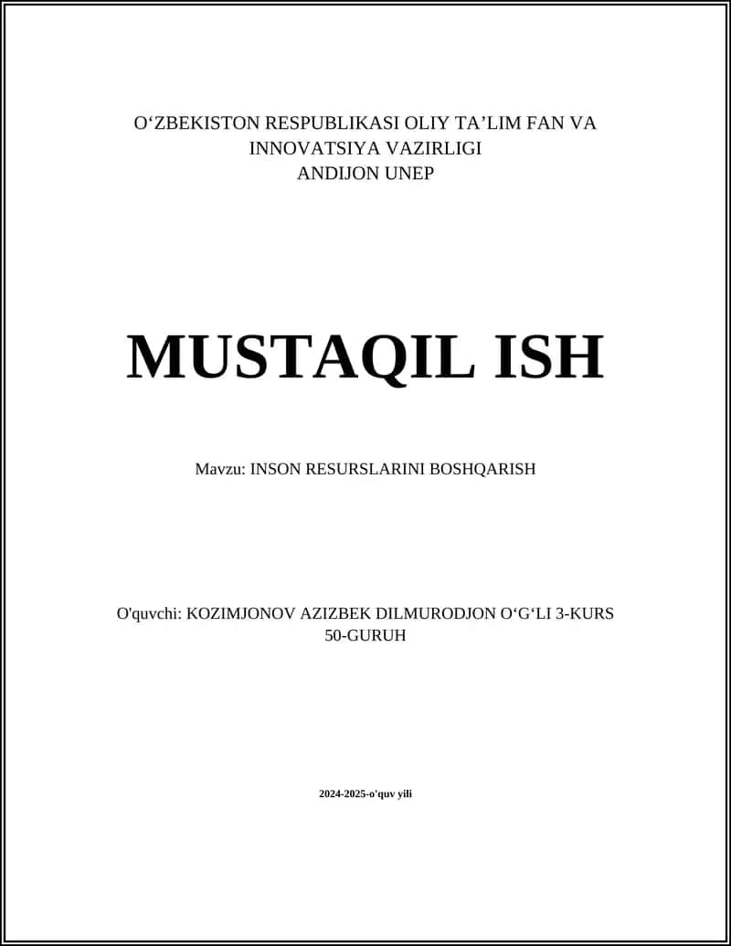 INSON RESURSLARINI BOSHQARISH 1