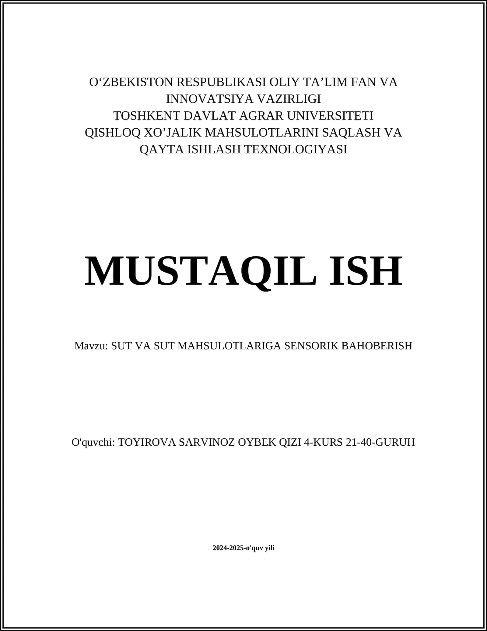 SUT VA SUT MAHSULOTLARIGA SENSORIK BAHOBERISH 1