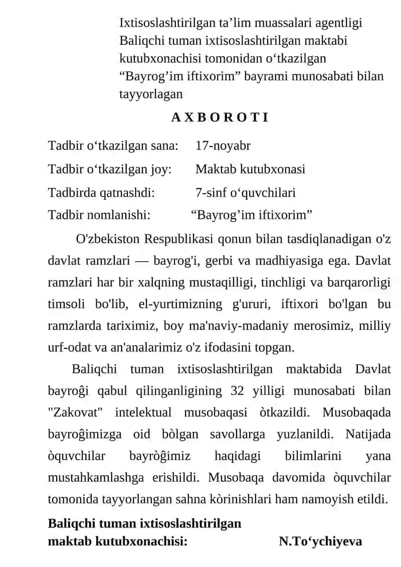 “Bayrog’im iftixorim” bayrami 1