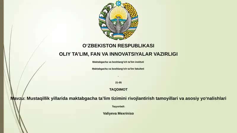 Mustaqillik yillarida maktabgacha taʼlim tizimini rivojlantirish tamoyillari va asosiy yoʻnalishlari 1