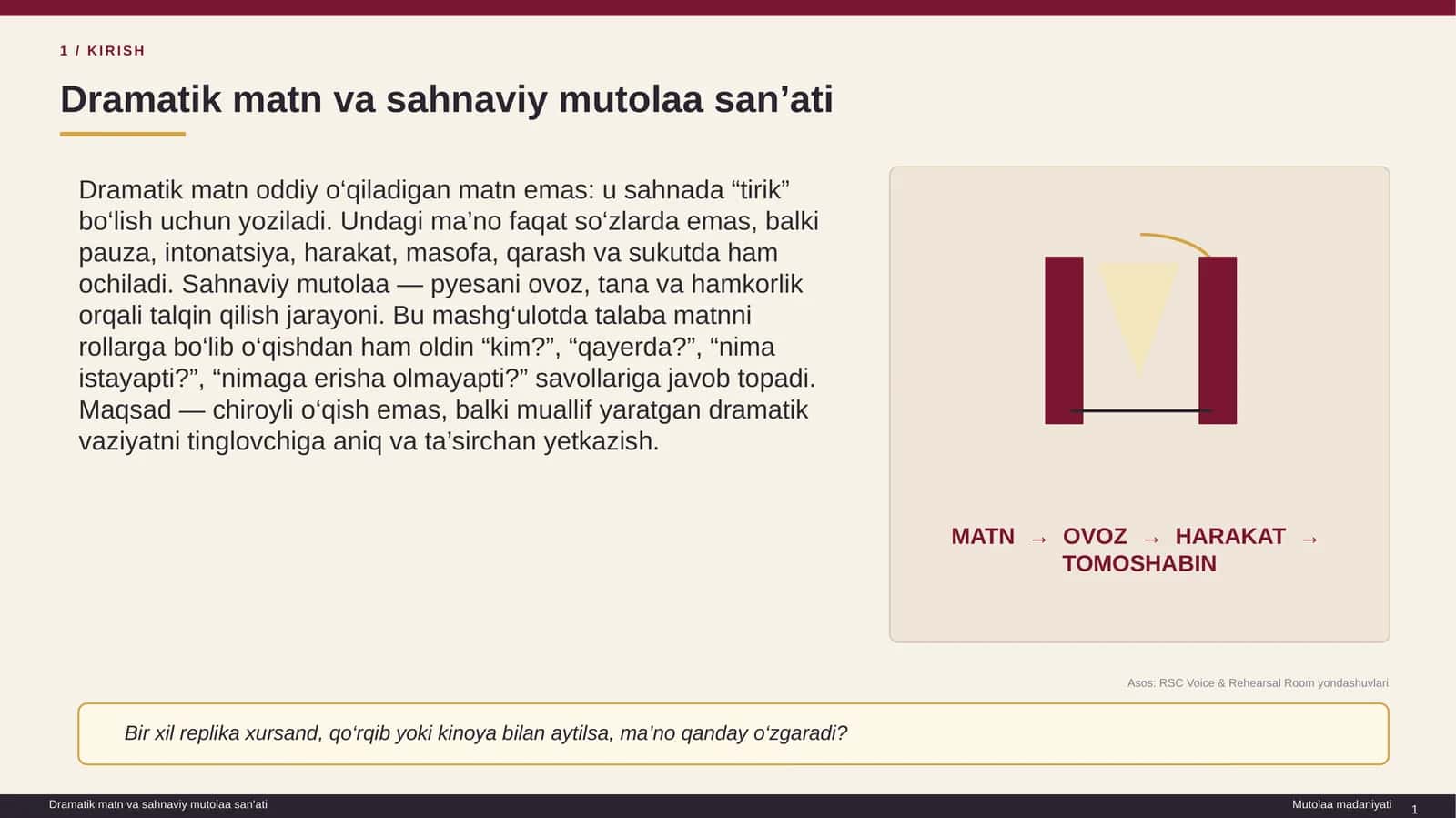 Dramatik matn va sahnaviy mutolaa san’ati 1