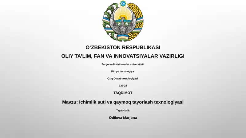 Ichimlik suti va qaymoq tayorlash texnologiyasi 1