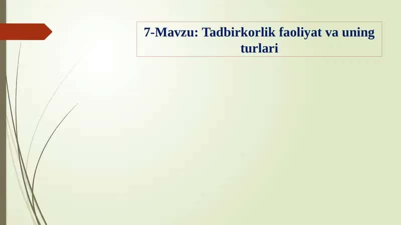Tadbirkorlik faoliyati va uning turlari 1